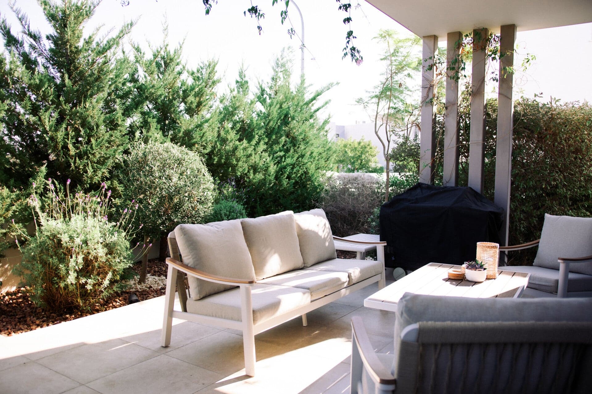 Architectural garden detail showing precise stone and plant integration